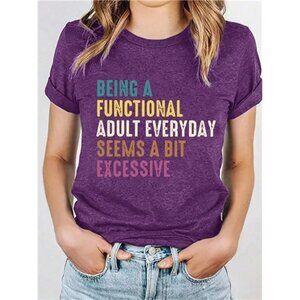 Women Slogan Print Round Neck Short Sleeve Casual T-Shirt